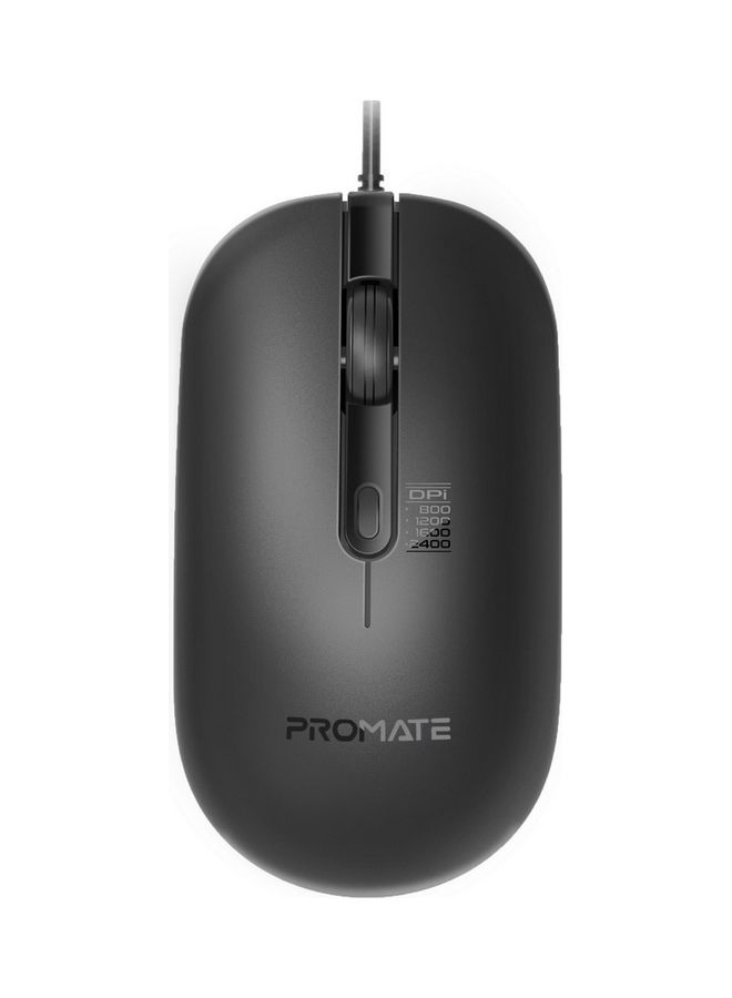 PROMATE Wired Mouse, Ergonomic Ambidextrous Optical Mice with 6 million Keystrokes, Adjustable 2400DPI, 4 Programmable Buttons, 1.5m Cord and Anti-Slip Grip for MacBook Pro, iMac, ASUS, Dell, CM-2400 Black - Image 1