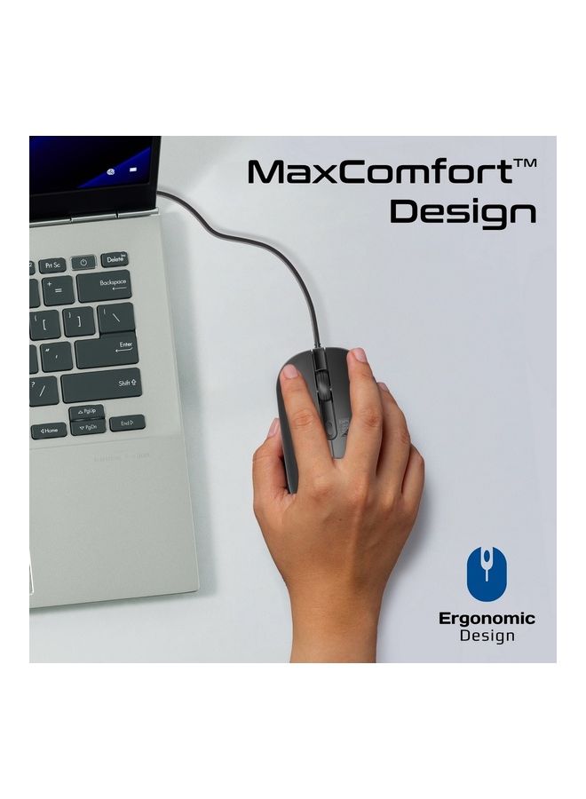 PROMATE Wired Mouse, Ergonomic Ambidextrous Optical Mice with 6 million Keystrokes, Adjustable 2400DPI, 4 Programmable Buttons, 1.5m Cord and Anti-Slip Grip for MacBook Pro, iMac, ASUS, Dell, CM-2400 Black - Image 4