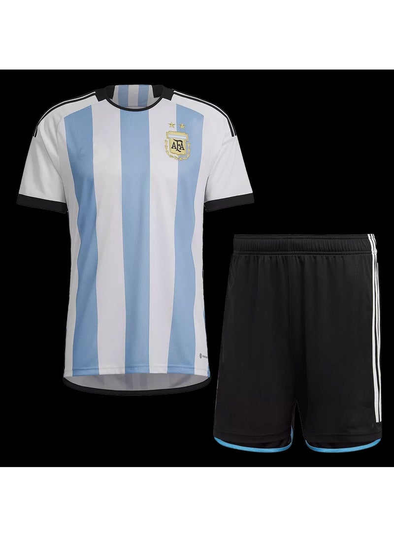 Argentina Three Star Home Jersey Kit 2022 (Jersey+Shorts)-Champion Edition - Image 1
