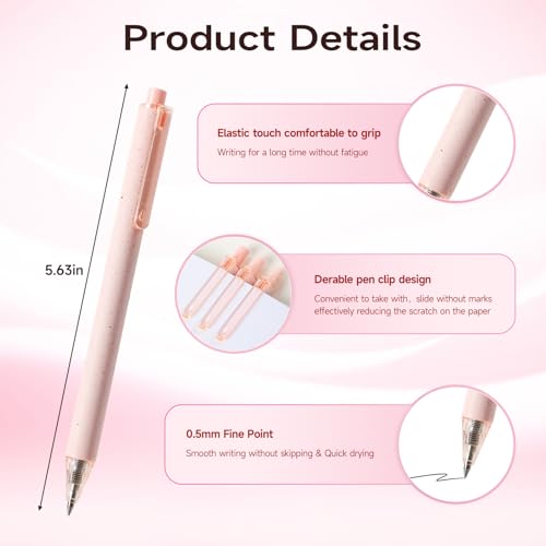 RIANCY Cute Pink Pens Black Ink 25PCS Retractable Gel Pens Writing Extra Fine Point 0.5mm Gift for Women Journaling Teachers Stationery Office School - Image 3