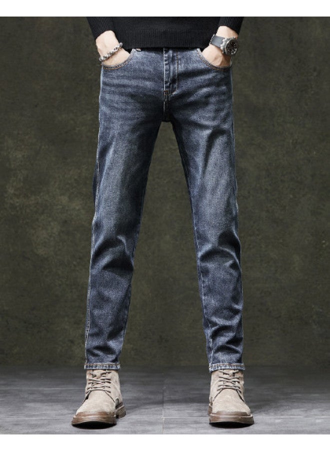 Fapai Men's Jeans Men's Autumn Winter Retro Slim-fit Pants Casual Versatile Slim Stretch Men's Trousers - Image 1