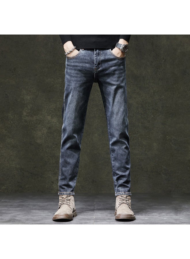 Fapai Men's Jeans Men's Autumn Winter Retro Slim-fit Pants Casual Versatile Slim Stretch Men's Trousers - Image 2