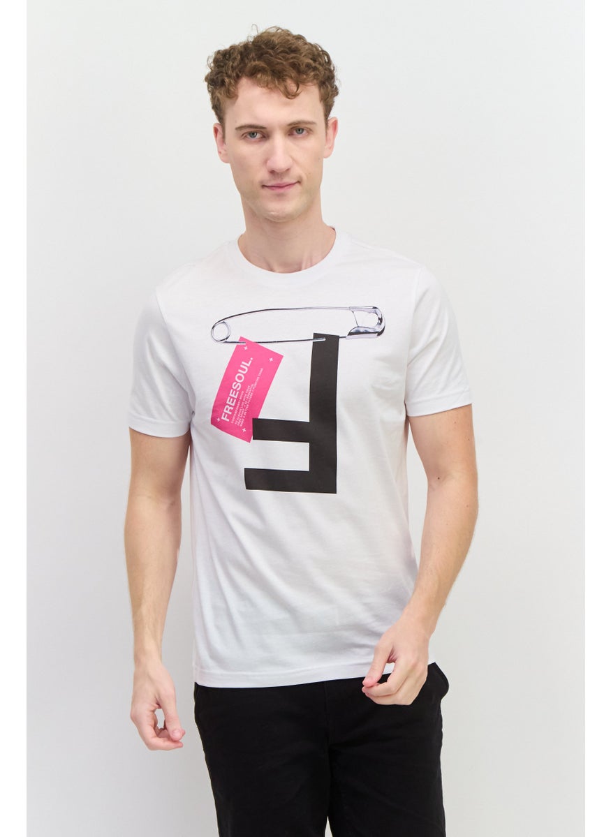 Free Soul Men Crew Neck Short Sleeve Graphic Printed T-Shirt, White  - Image 1