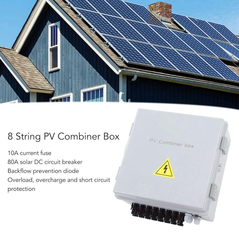 klarako PV Combiner Box, 10A Current 8 String Back Prevention Diode Cooling with Arrester, Wiring Box for Off Grid Solar Power System - Image 3