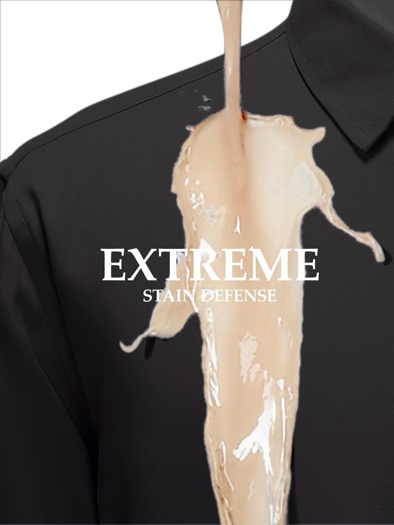 PLEPAN Men's Black Muscle Fit Stretch Dress Shirt Stain Proof Wrinkle-Free Long Sleeve Button Down Casual Shirts Black L - Image 2