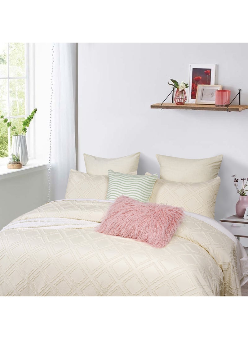 PHF 3 Piece King Tufted Jacquard Duvet Cover Set, Textured Stripe Washed Microfiber Boho Bedding Collection, Set includes Duvet Cover (230 cm x 265 cm)  + 2x Pillow Shams ( 50 cm x 90 cm), Beige - Image 1