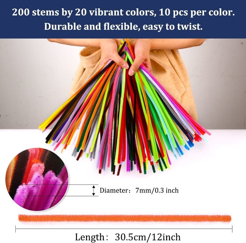 deziine DEZIINE 10colors Pipe Cleaners Chenille Stems Pipe Cleaners for Crafts Pipe Cleaner Crafts Art and Craft Supplies Pack of 200PCS  - Image 3