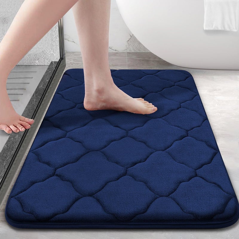 OLANLY Memory Foam Bath Mat Rug 36x24 Soft and Absorbent Bathroom Rugs NonSlip Comfortable Machine Washable Bath Carpet for Bathroom Floor Tub Shower and Home Decor Accessories Navy