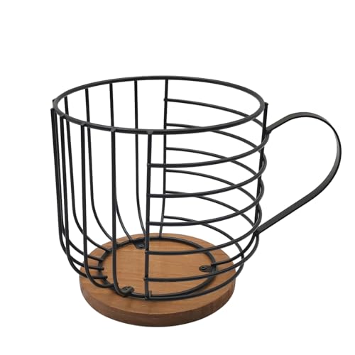 MFBJXC Large Capacity Wire Kup Storage with Wooden Base Mug Shape Wire Storage Basket for Home Cafe Bar Countertop Kitchen Decor Storage Accessories Black - Image 1
