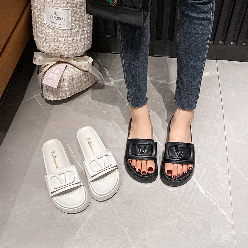 Real Cow Leather Slippers Women'S Outwear 2023 New Summer Fashionable All-Match Thick-Soled Elevated Women'S Seaside Beach Shoes - Image 3