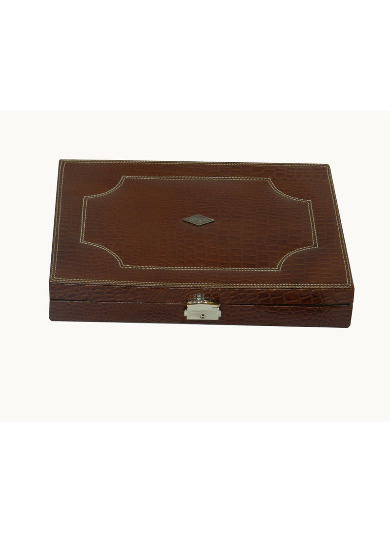 LAVERI LEATHER Laveri 20 Piece Genuine Leather Pen  Case Storage and Fountain Pen , Chain, Braslets Organizer Box with Key Lock - Image 2