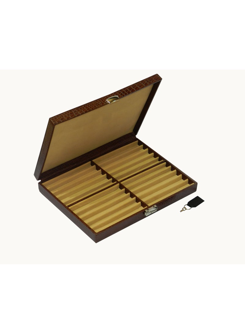 LAVERI LEATHER Laveri 20 Piece Genuine Leather Pen  Case Storage and Fountain Pen , Chain, Braslets Organizer Box with Key Lock - Image 4