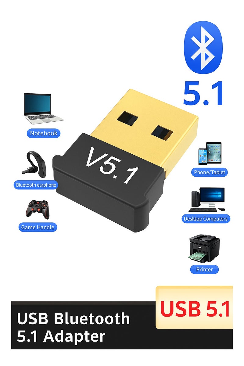 USB Bluetooth Adapter, 5.1 Bluetooth Adapter Receiver Supports Windows 11/10/8.1/7, Suitable For Desktops, Laptops, Mice, Keyboards, Printers, Headphones, Speakers - Image 3