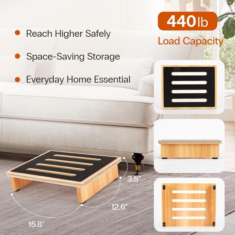 StrongTek 3.5" One Step Stool for Adults, Sturdy Wooden Riser with Non-Slip Rubber Top, 440 lb Capacity, No Assembly Required, Portable for Kitchen, Bathroom, Bedside, Kids & Seniors - Image 2