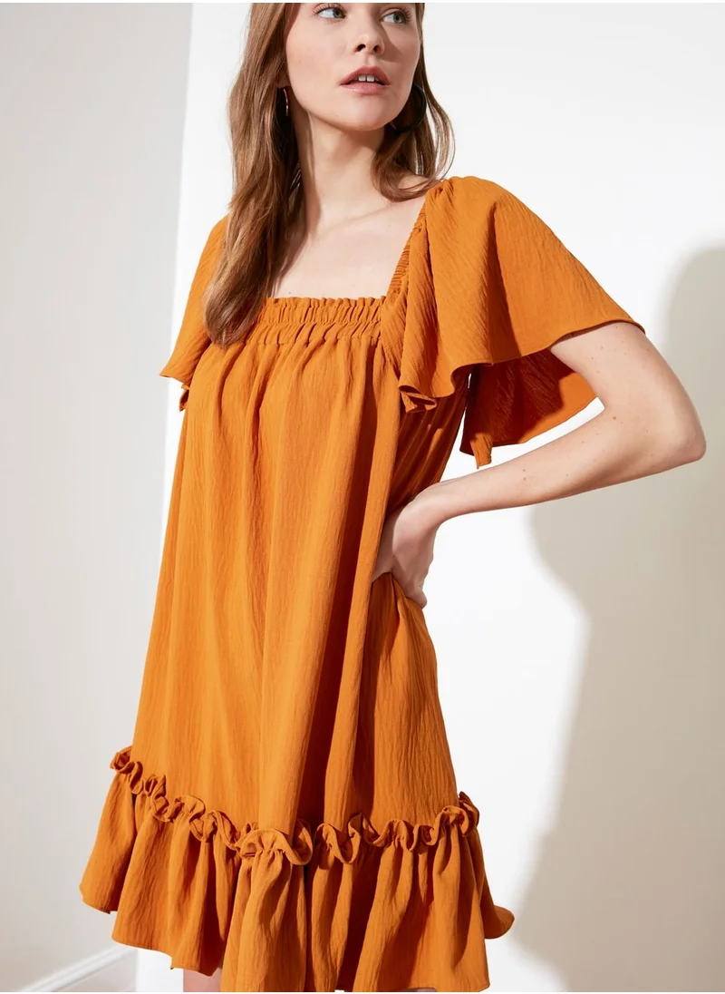 trendyol Square Neck Ruffle Detail Dress