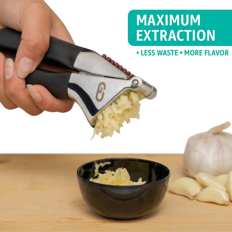 Global Digitronix Garlic Press Set â€“ Heavy Duty Rust-Resistant Garlic Crusher & Mincer with Ergonomic Handles, Easy Squeeze Manual Garlic Press, Cleaning Brush & Silicone Peeler, Large Chamber Kitchen Tool - Image 5