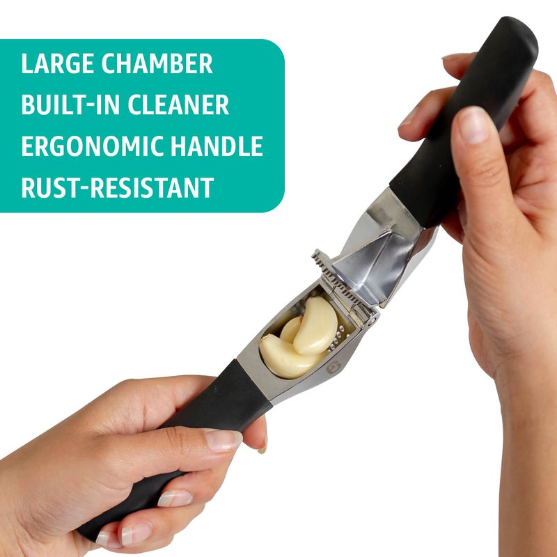 Global Digitronix Garlic Press Set â€“ Heavy Duty Rust-Resistant Garlic Crusher & Mincer with Ergonomic Handles, Easy Squeeze Manual Garlic Press, Cleaning Brush & Silicone Peeler, Large Chamber Kitchen Tool - Image 3