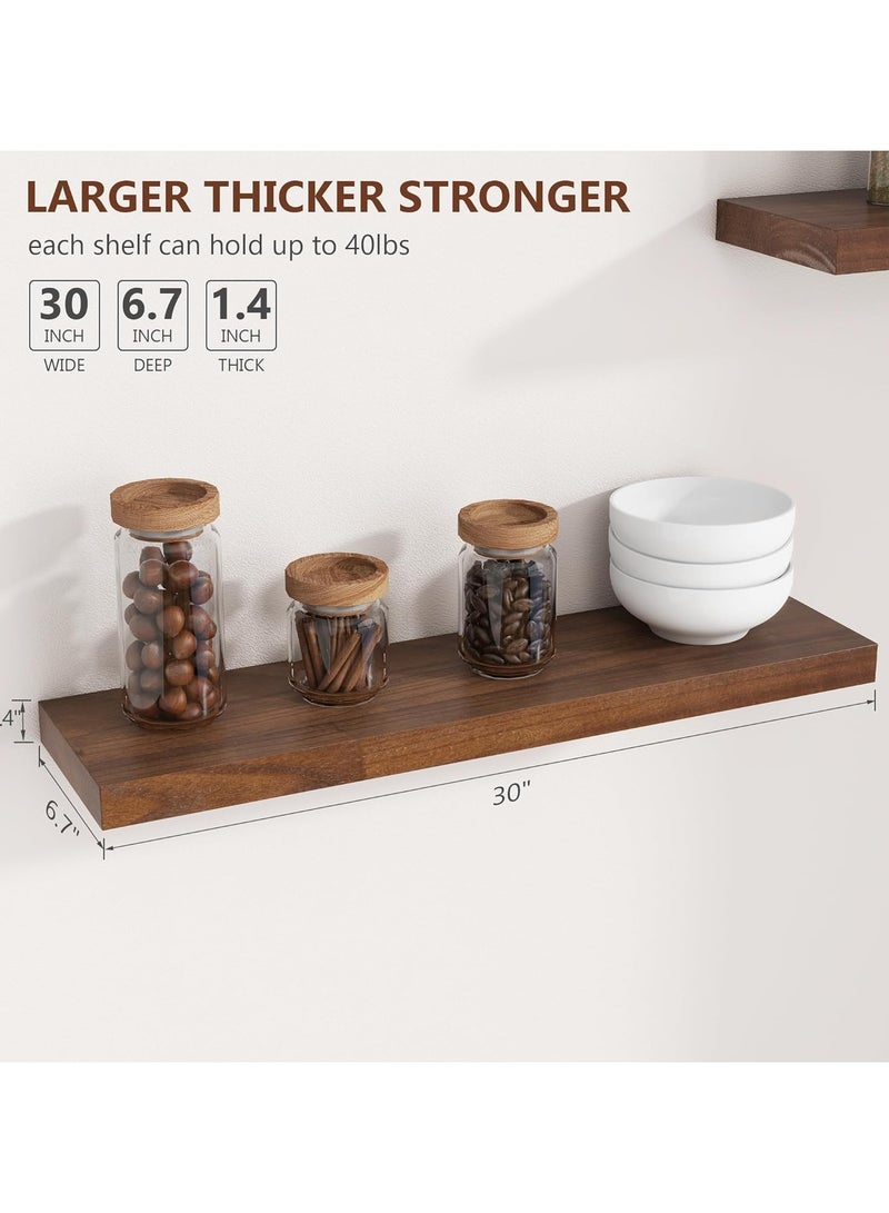 Floating Shelves 15.7" for Wall, Rustic Wood Floating Shelves for Wall, Set of 2, 30" Tall Wood Wall Shelves for Living Room, Bedroom, Bathroom, Home Office - Walnut - Image 2