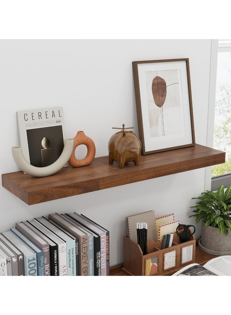 Floating Shelves 15.7" for Wall, Rustic Wood Floating Shelves for Wall, Set of 2, 30" Tall Wood Wall Shelves for Living Room, Bedroom, Bathroom, Home Office - Walnut - Image 3