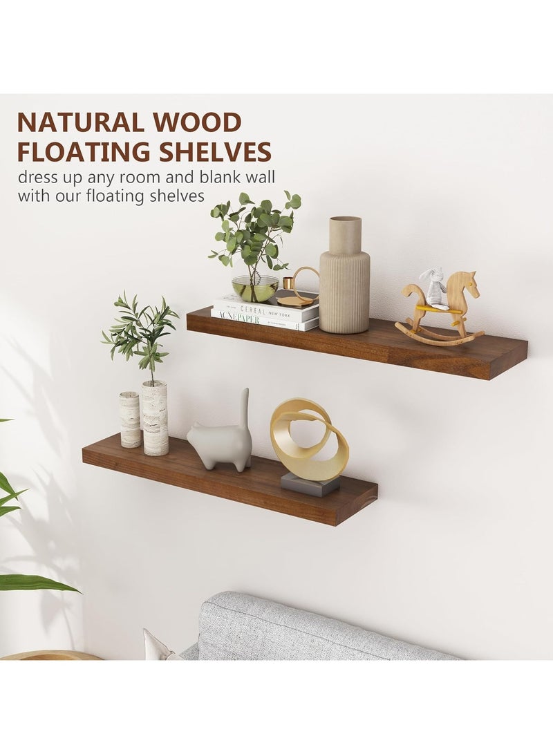 Floating Shelves 15.7" for Wall, Rustic Wood Floating Shelves for Wall, Set of 2, 30" Tall Wood Wall Shelves for Living Room, Bedroom, Bathroom, Home Office - Walnut - Image 5