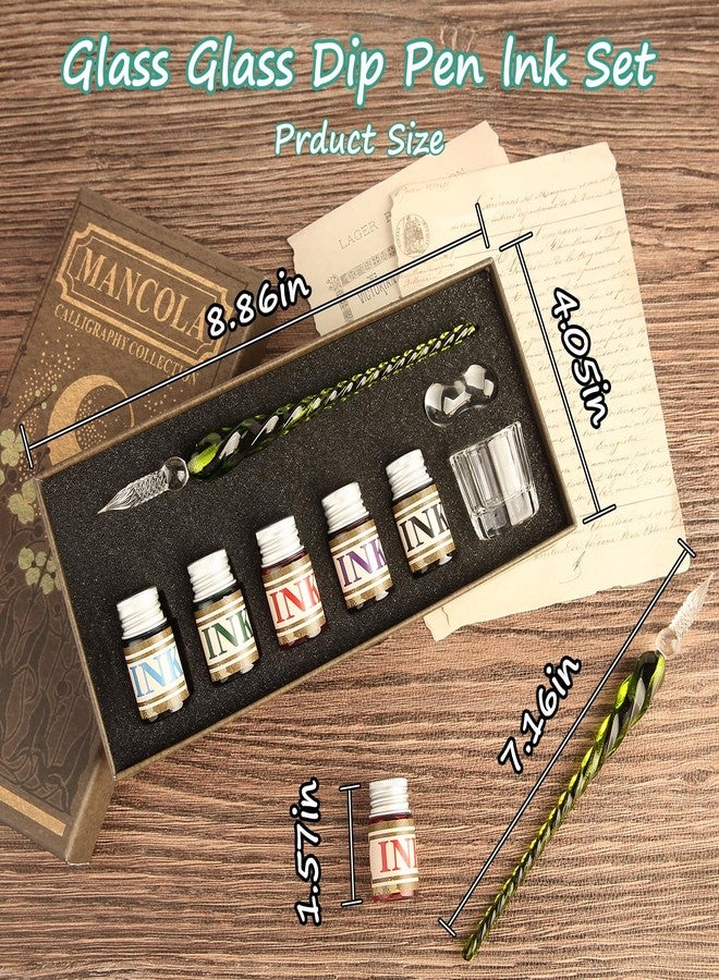 mancola Glass Dipped Pen Ink Set Handmade Crystal Calligraphy Pen with 5 Colorful India Ink,1 Pen Holder,1 Cleaning Cup Ink Drip Tool Signatures, Drawing, Decoration, Calligraphy Kits for Beginners - Image 5