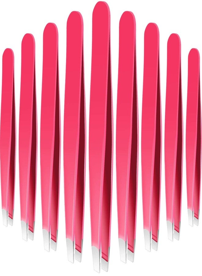 Mudder 12 Pcs Eyebrow Tweezers Set for Facial Hair Stainless Steel Slanted Tip Tweezers in Bulk for Men and Women (Rose Red) - Image 1