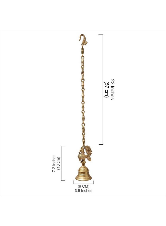 APKO Vintage Brass Temple Bell with Peacock On Chain, Brass Temple Decor Bell, Brass Hanging Bells for Home Mandir Temple Living Room Decoration Pooja | Door Hanging Bell, Height 23 inches - Image 2