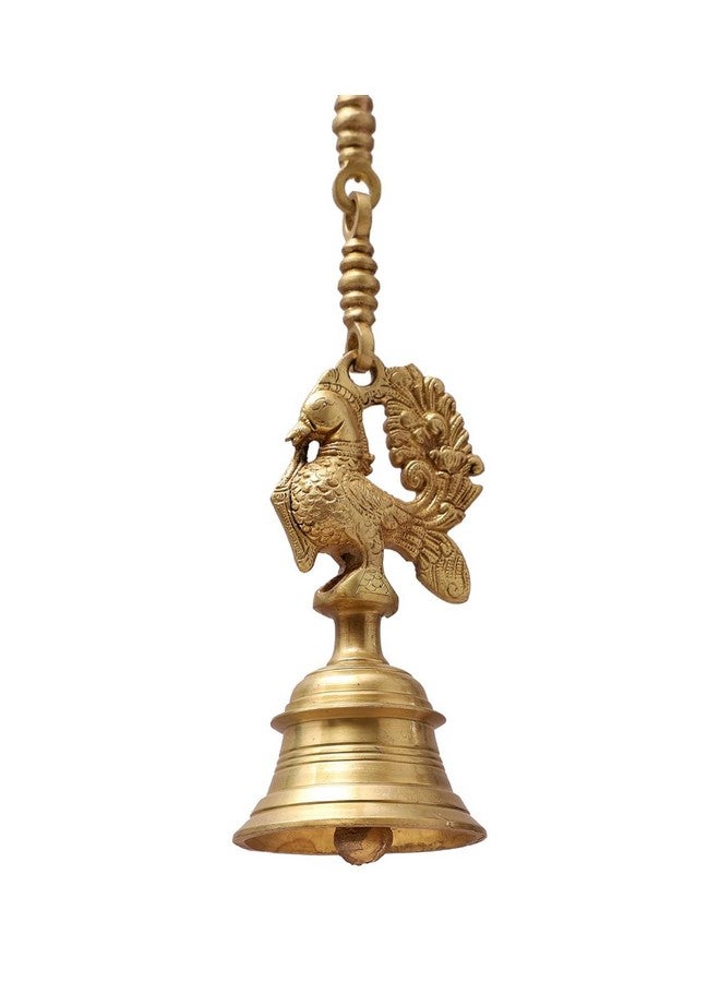 APKO Vintage Brass Temple Bell with Peacock On Chain, Brass Temple Decor Bell, Brass Hanging Bells for Home Mandir Temple Living Room Decoration Pooja | Door Hanging Bell, Height 23 inches - Image 3