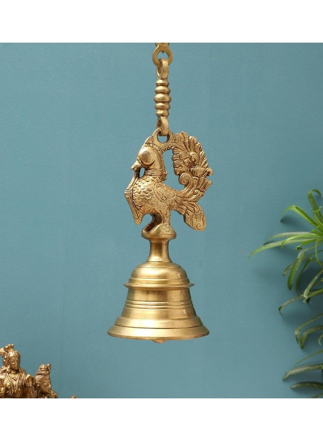 APKO Vintage Brass Temple Bell with Peacock On Chain, Brass Temple Decor Bell, Brass Hanging Bells for Home Mandir Temple Living Room Decoration Pooja | Door Hanging Bell, Height 23 inches - Image 4
