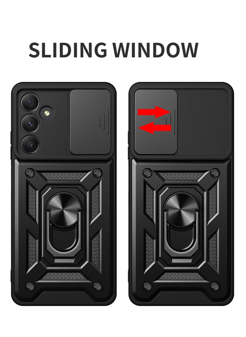 Samsung Galaxy A35 5G Case, Slide Camera Lens Cover + 360°Rotating Kickstand Ring + Support Magnetic Car Mount Shockproof Mobile Phone Case