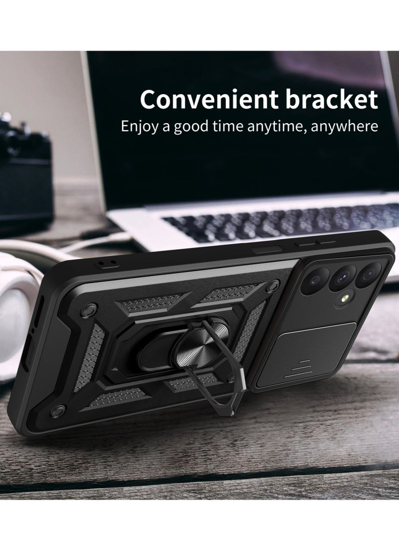 Samsung Galaxy A35 5G Case, Slide Camera Lens Cover + 360°Rotating Kickstand Ring + Support Magnetic Car Mount Shockproof Mobile Phone Case