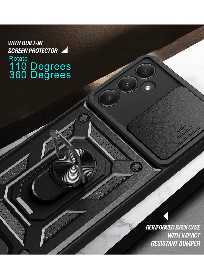 Samsung Galaxy A35 5G Case, Slide Camera Lens Cover + 360°Rotating Kickstand Ring + Support Magnetic Car Mount Shockproof Mobile Phone Case