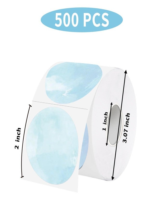 Starboling Thermal Labels,2 Inch Blue Watercolor Round Thermal Printer Stickers,Self-Adhesive Round Direct Thermal Labels,Thermal Stickers for DIY Logo Design,Name Tag - Image 2