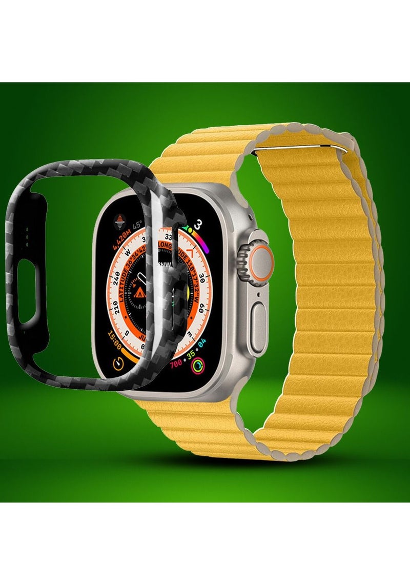 CATANES - 2 Packs For Apple Watch Band 49mm Leather Loop Band Magnetic Watch Strap Wristband and Carbon Fiber Cup Holder Yellow - Image 1