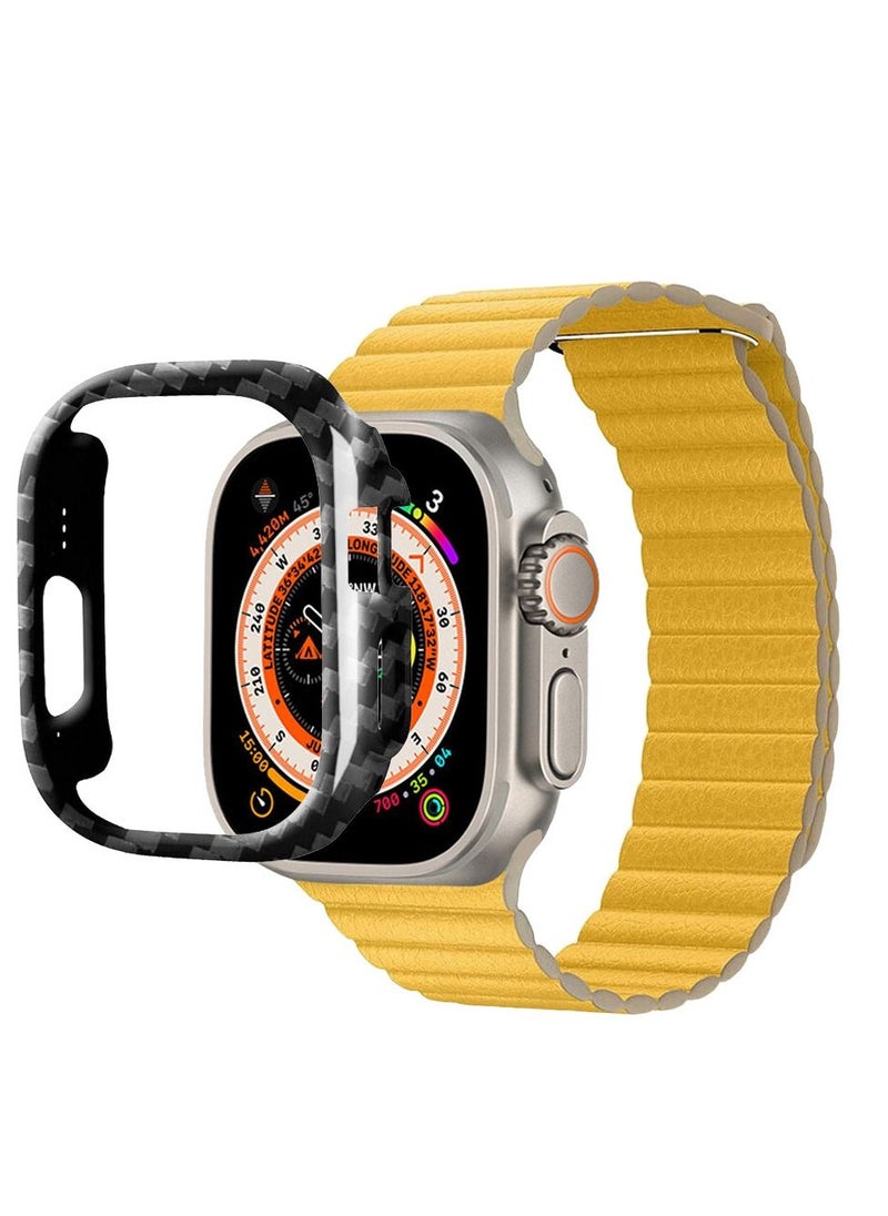 CATANES - 2 Packs For Apple Watch Band 49mm Leather Loop Band Magnetic Watch Strap Wristband and Carbon Fiber Cup Holder Yellow - Image 1