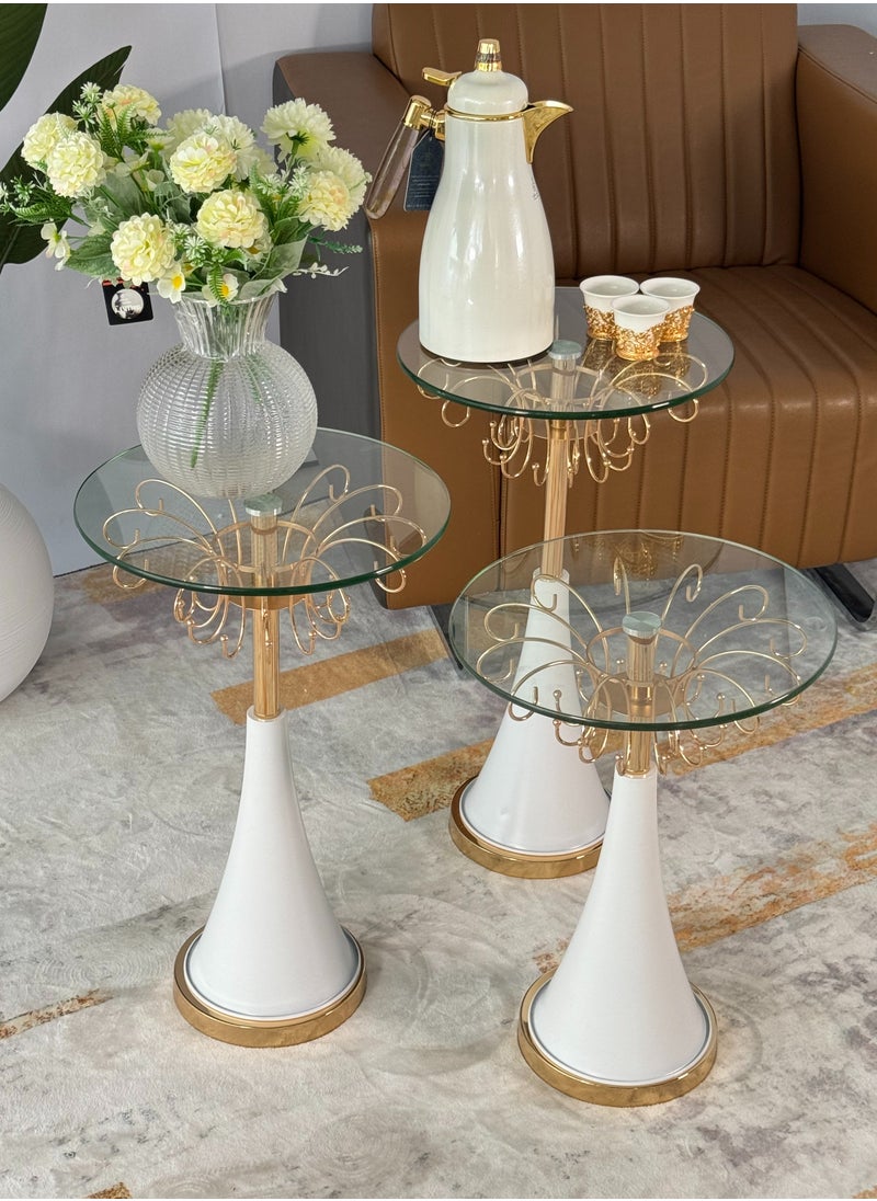 Living - A set of 3-piece glass service tables with a white steel base - Image 1