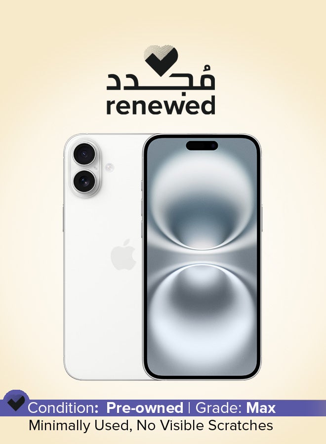 ابل  مجدد - آيفون 16 256 جيجابايت أبيض 5G مع فيس تايم - النسخة الدولية - Image 1