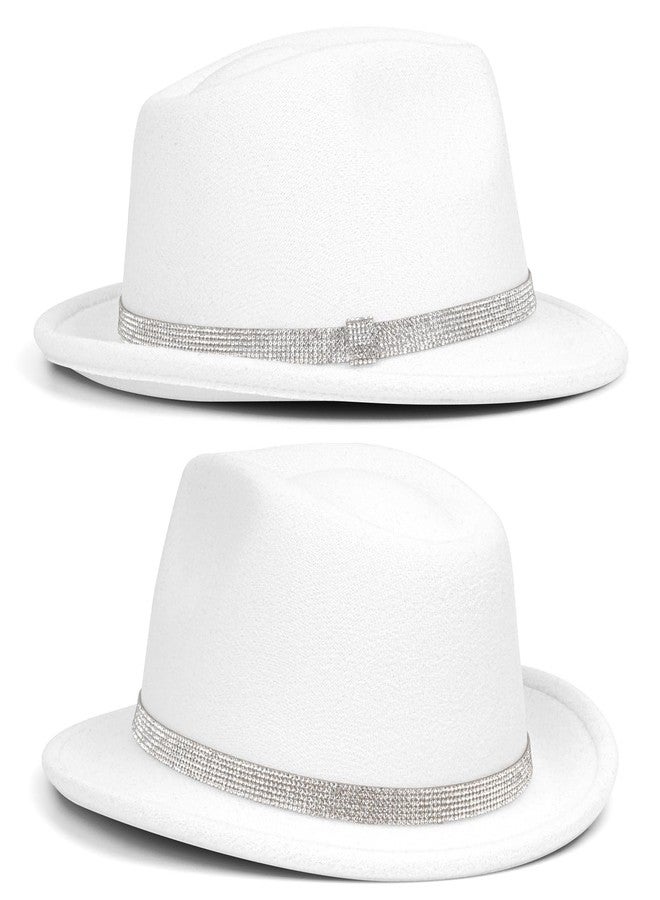 FADACHY Fedora Hats for Women & Men Trendy Short Brim Felt Hat with Rhinestone Belt Trilby Panama Dress Hat, White Fedora - Image 5