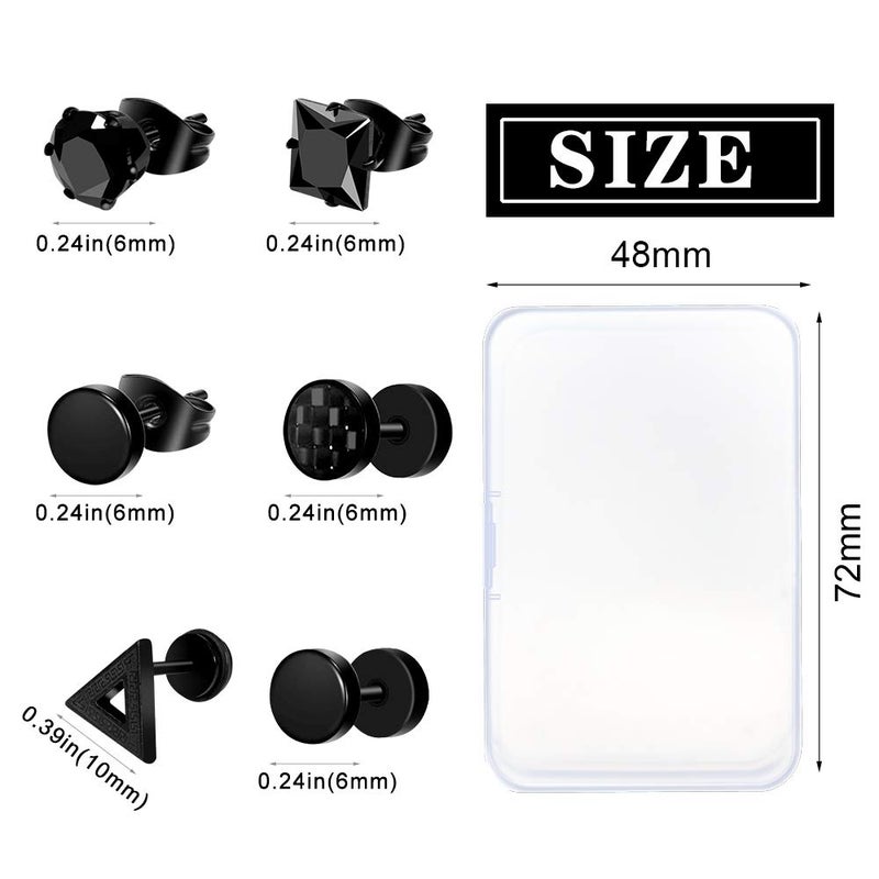 ONESING 12 Pairs Earrings for Men Black Stud Earrings Mens Earrings Black Hoop Earrings Stainless Steel Earrings Set Jewelry Piercings for Men Women - Image 2