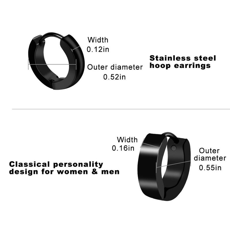 ONESING 12 Pairs Earrings for Men Black Stud Earrings Mens Earrings Black Hoop Earrings Stainless Steel Earrings Set Jewelry Piercings for Men Women - Image 3