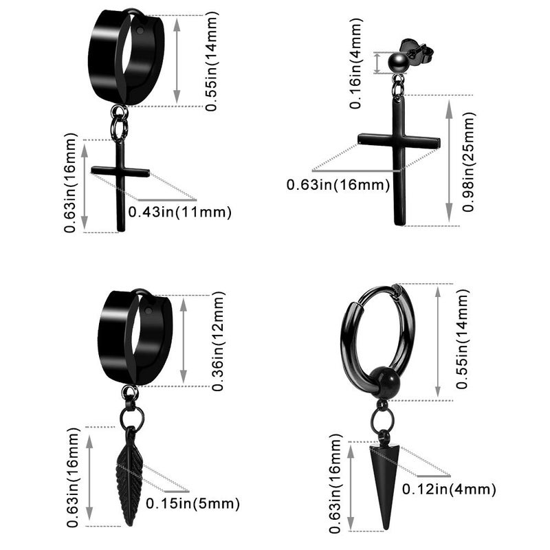 ONESING 12 Pairs Earrings for Men Black Stud Earrings Mens Earrings Black Hoop Earrings Stainless Steel Earrings Set Jewelry Piercings for Men Women - Image 4