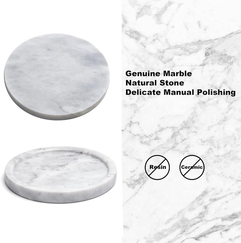Moreast Natural Grey Marble Tray, Decorative Real Stone Round Tray, Genuine Marble Tray for Bathroom, Kitchen, Dresser, Vanity, Holding Jewelry, Perfume, Shampoo, 8" - Image 2