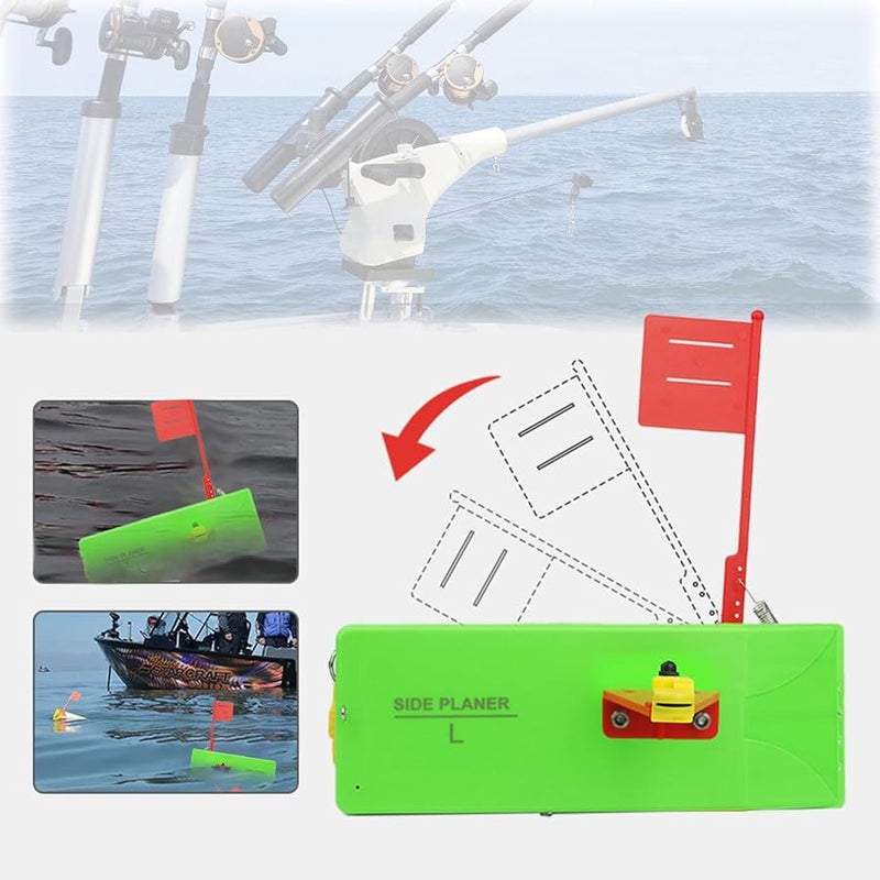 Green Inline Side Planer Boards 2 Pack Quick Grip Snap Release for Trolling Boat Fishing - Image 5