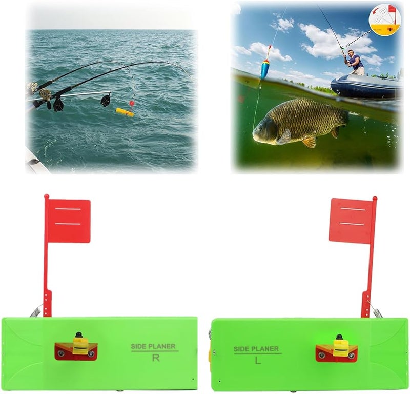 Green Inline Side Planer Boards 2 Pack Quick Grip Snap Release for Trolling Boat Fishing - Image 1