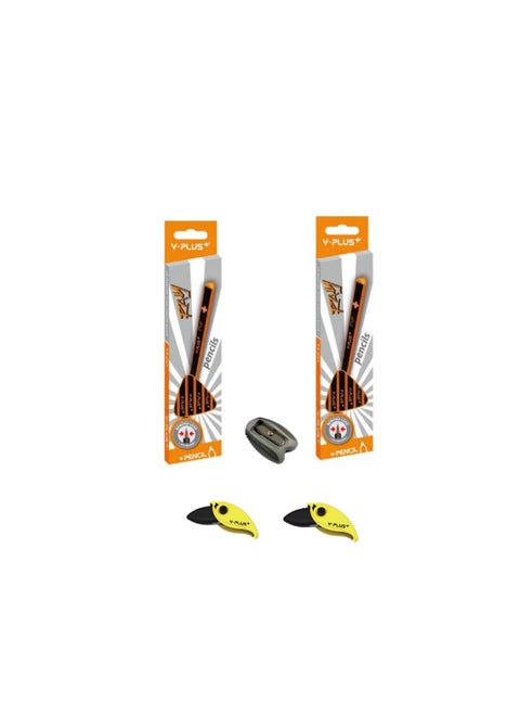 Y-Plus Ray Pencil Tri-Grip Jumbo HB with Eraser Tip 24'S WITH SHARPNER AND 2 ERASER COMBO PACK