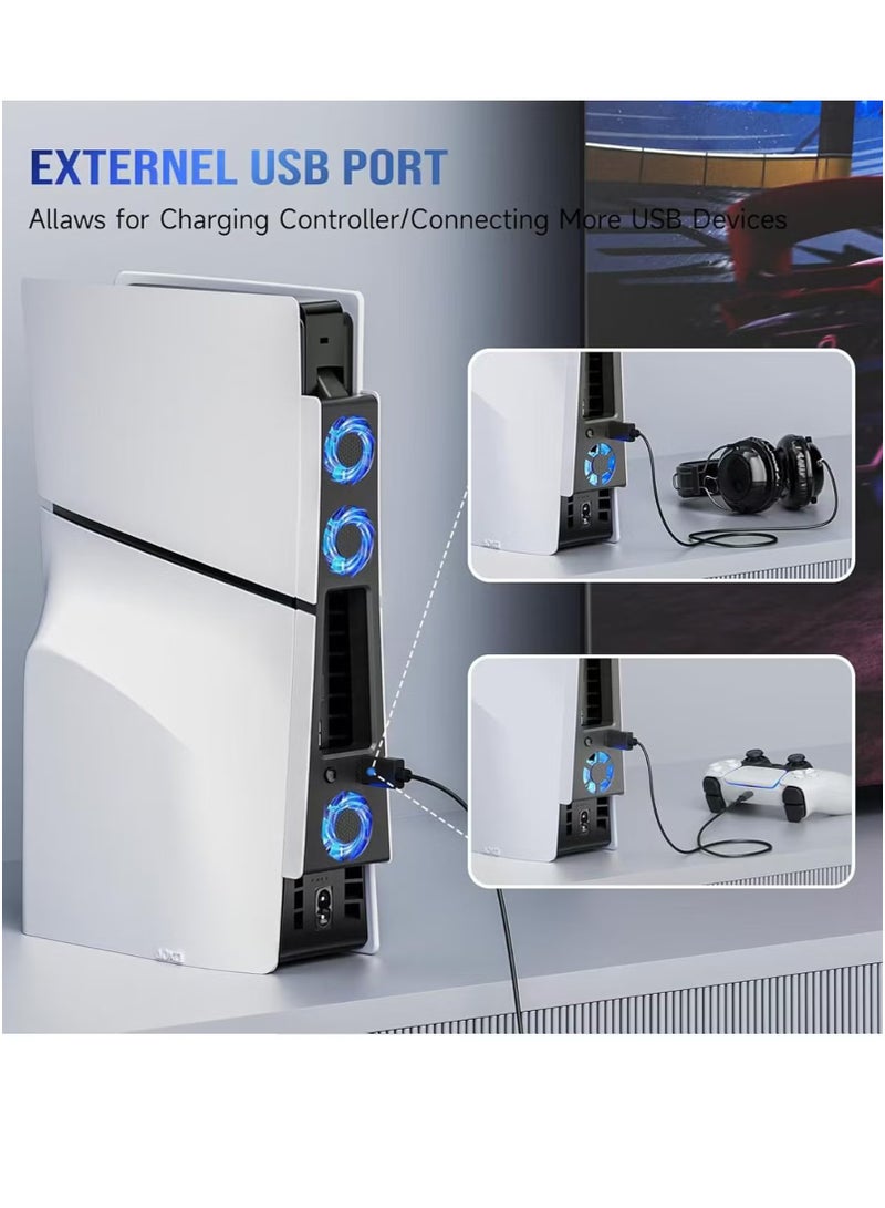 روك بو مروحة تبريد لجهاز PS5 Slim مبرد PS5 Slim مزود بثلاث مراوح صامتة مطورة ومنفذ USB 3.0 لإصدار القرص المضغوط الرقمي - Image 5