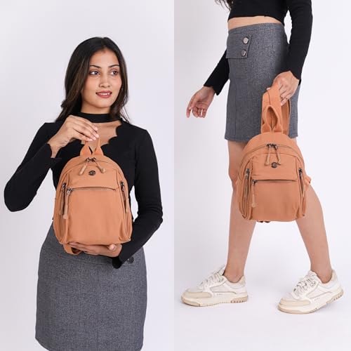 TS WITH TECHSUN Women’s Small Mini Backpack Purse | Water-Resistant Compact Bag for Travel, Casual Outings | Fits Only Essentials (L) 20 X (W) 14 X (H) 24 CM ((L) 20CM X (W) 14CM X (H) 24CM BROWN) - Image 5