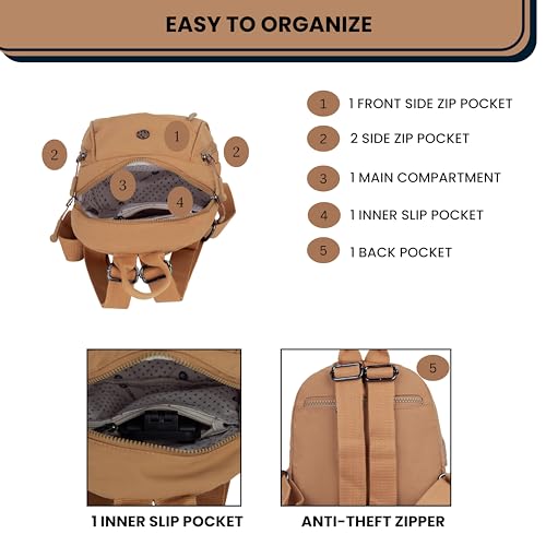 TS WITH TECHSUN Women’s Small Mini Backpack Purse | Water-Resistant Compact Bag for Travel, Casual Outings | Fits Only Essentials (L) 20 X (W) 14 X (H) 24 CM ((L) 20CM X (W) 14CM X (H) 24CM BROWN) - Image 4
