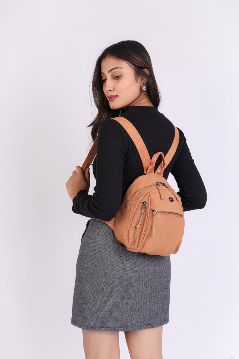 TS WITH TECHSUN Women’s Small Mini Backpack Purse | Water-Resistant Compact Bag for Travel, Casual Outings | Fits Only Essentials (L) 20 X (W) 14 X (H) 24 CM ((L) 20CM X (W) 14CM X (H) 24CM BROWN) - Image 3