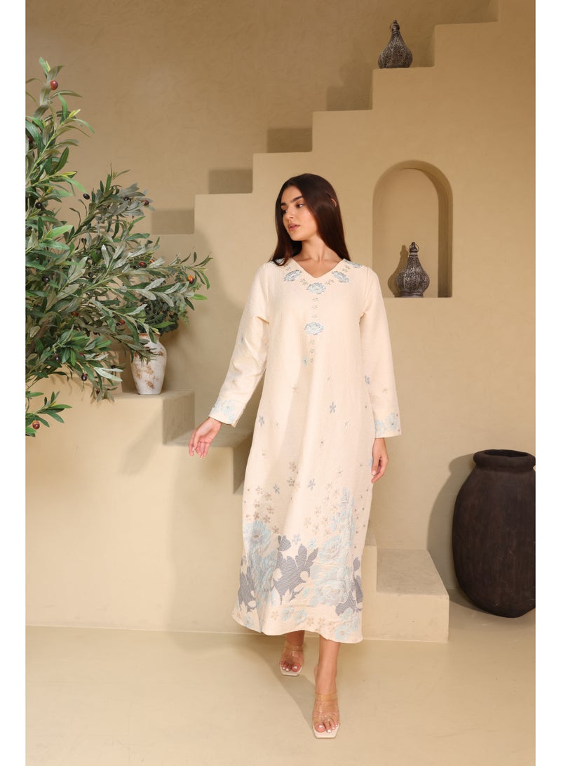 اكسا جلابيات من قماش الكتان الكلاسيكي المزهر - Image 1